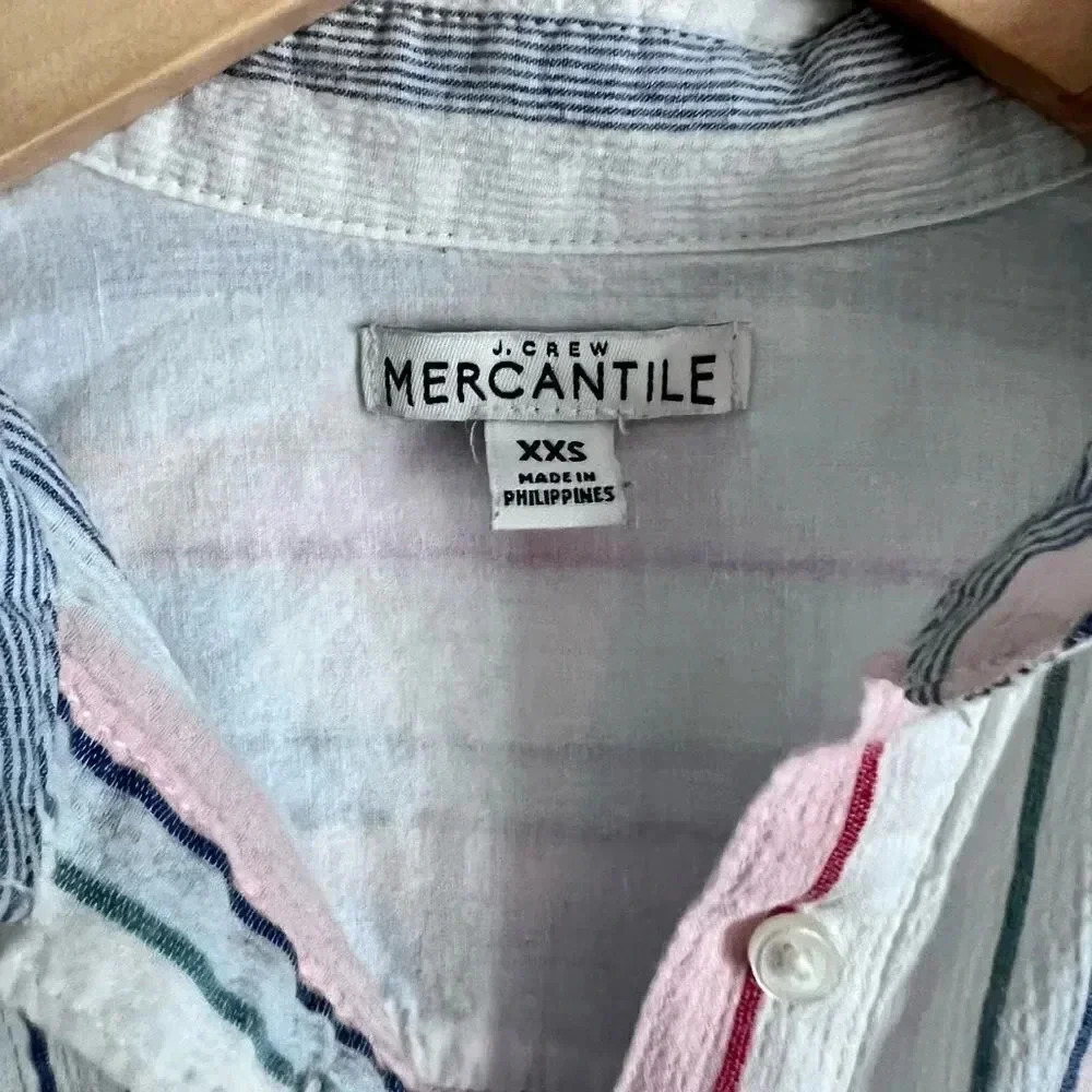 J.Crew Mercantile Rainbow Seersucker Collared Tie Front Dress Size XXS - Picture 8 of 13